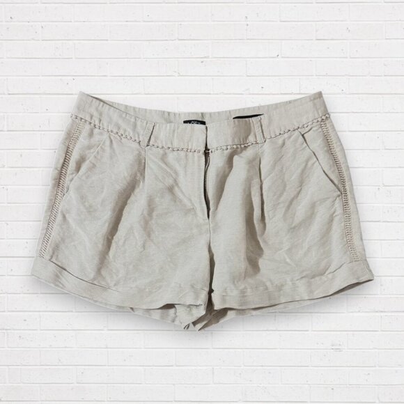 LOFT Pants - LOFT Beige Linen Pleated Chino Style Embroidered Trim Cuff Shorts 12
